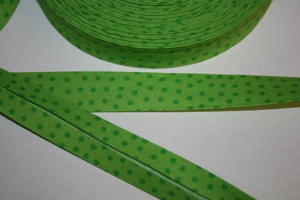 Schrägband / Einfaßband   grün mit dunkelgrünen Tupfen