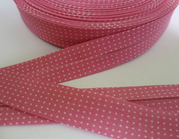 Schrägband / Einfaßband   rosa mit weißen Tupfen