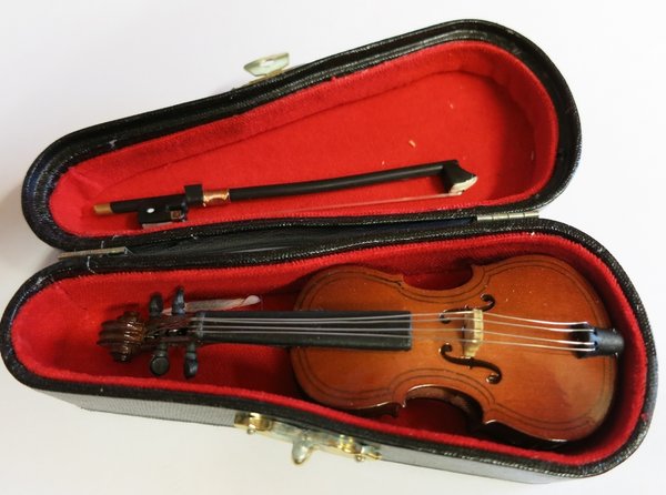 Miniatur  /  Cello mit Bogen  im Koffer,  10 cm